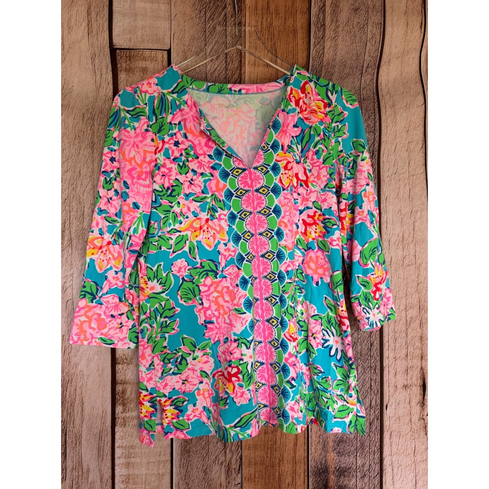 Lilly Pulitzer Karina Tunic Top UPF 50+ Multi Rose‎ Tropical Chilly Lilly Small